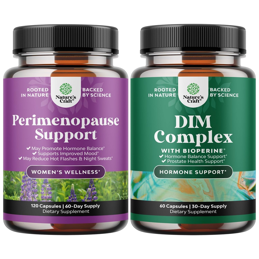 Sveženj popolne perimenopavze dodatek za ženske z Maca Root Vitex Berry & Black Cohosh in Pure DIM dodatek z Bioperine - Diindolylmetan testosteron kompleks z Broccoli florets