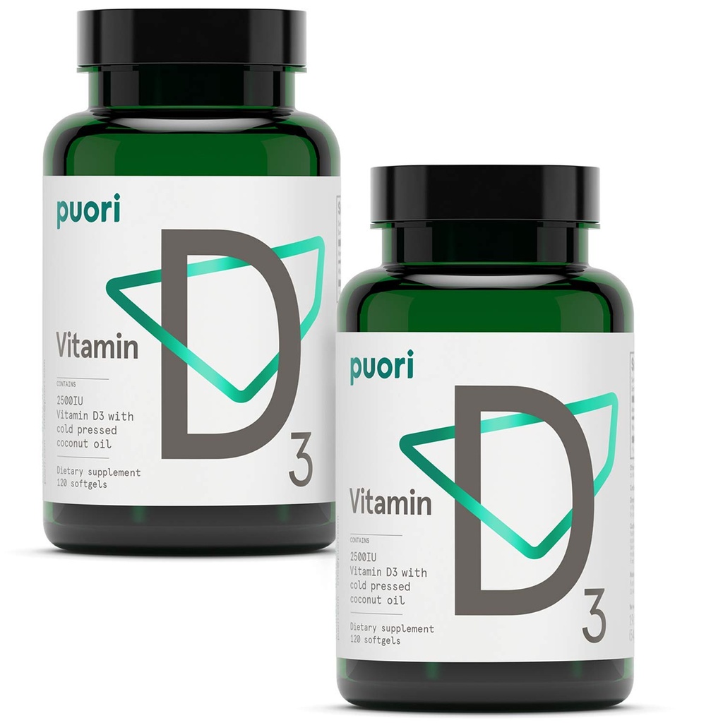 Puori Vitamin D3 Softgels, 2500 i.e. (62,5 μg) - hitro absorbira vitamin D3 Dodatki za podporo imunskega sistema, zdravje kosti in gostoto in zdrave mišične funkcije - Non-GMO & Gluten-free - 240 Count