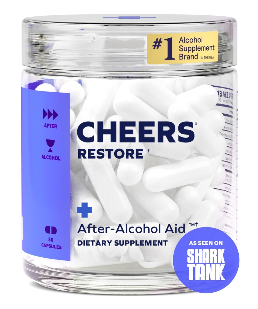 Cheers Restore | Supplement with DHM + L-Cysteine | Feel Better After Drinking & Support Your Liver | 12 Doses | Dihydromyricetin, Cysteine, Milk Thistle, Prickly Pear, B-Vitamins, Ginger