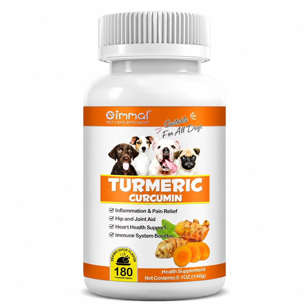 Kurkumi za pse – 180 Count Tablet zdravljenje z Curcumin & Piperine – Skupno zdravje, Mobilnost, Alergija & Srbečica Relief, koža & plašč, Hot Spots – Duck Flavor z lososovim oljem