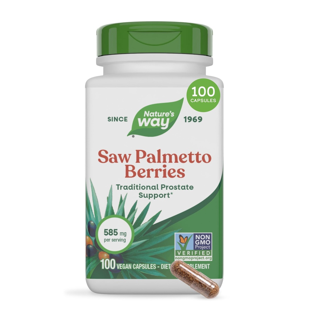 Narava pot žaga Palmetto jagode, Tradicionalna podpora prostate*, 585 mg na odmerek, Projekt Non-GMO Verified, Vegan, 100 Kapsule (Packaging May Vary)