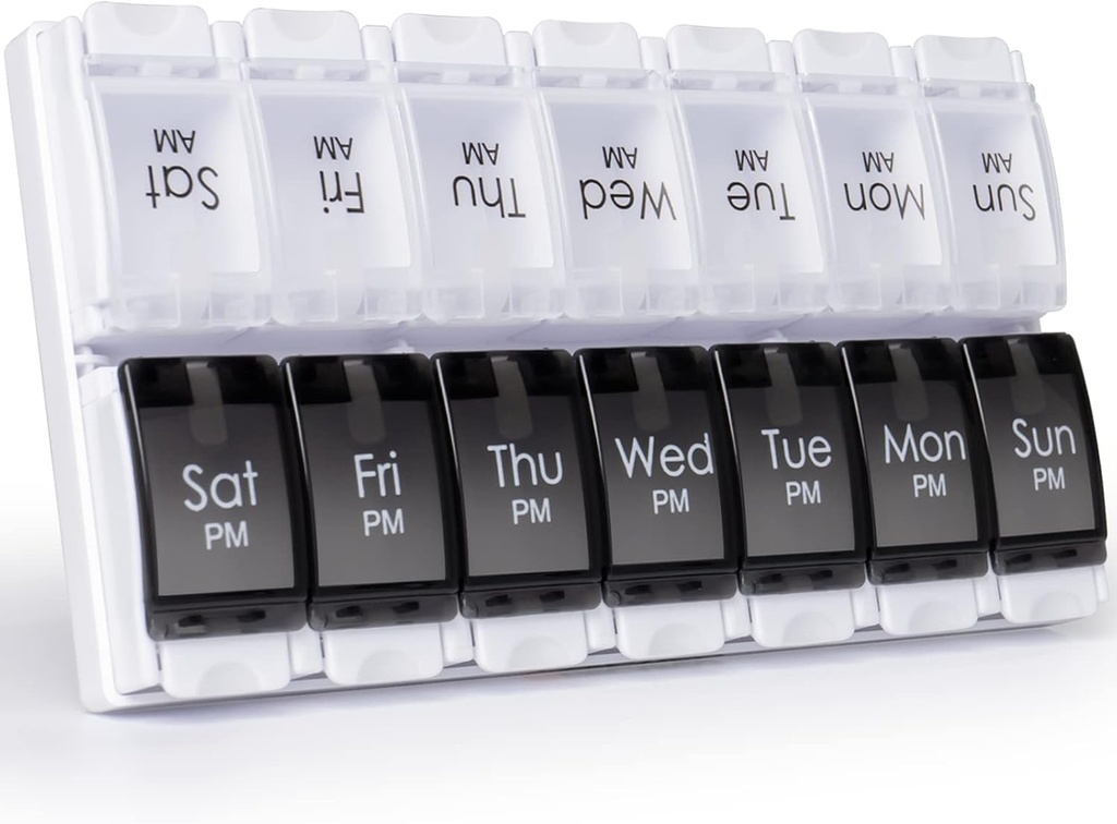 MERICARGO Am Pm tablete Organizator 7 dan, 2 krat na dan velike tedenske tablete škatle, Push Button Daily Pill Primer za vitamine, ribje olje, dodatki