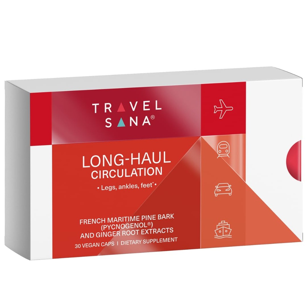 Long-Haul Circulation Relieves Leg Nelagodje, Zmanjša otekle noge, noge, Ankles iz daljše sedenje, Potovanja Essentials, Pycnogenol 100mg, Ingver Extract, 30 Servings (Veg Caps)