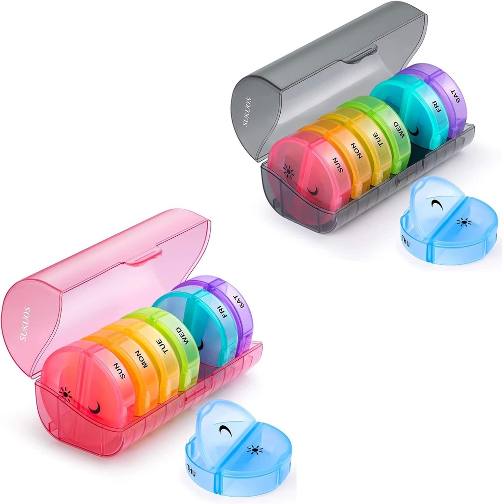 2 Packly tablete Organizator 7 dan 2 krat na dan, Sukuos velike dnevne tablete Primeri za tablete/vitamin/ribje olje/dodatki, BPA brez tablete, Enostavno za čiščenje