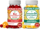 Lunakai Vitamin B12 in vitamin D3 Gummies Bundele - 3000 μg B12 in 25 μg 1000 UI VIT D3 - Gluten prost, brez koruznega sirupa, organski, ne-GMO, želatina na osnovi rastlin