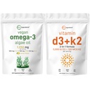 Mikro sestavine Vitamin D3 5000iu + K2 100mcg Softgels & Vegan Omega 3 Algae Oil Supplement Paket 2 Pakiranje 