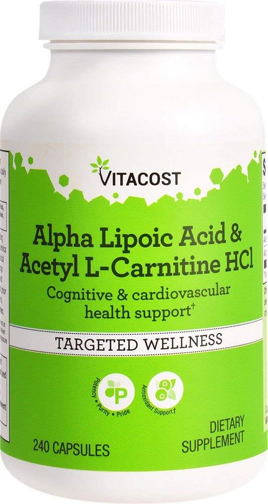 Vitacost Alpha Lipoic Acid & Acetil L-Carnitine HCl -- 1.600 mg na odmerek - 240 Kapsule znamke Vitacost