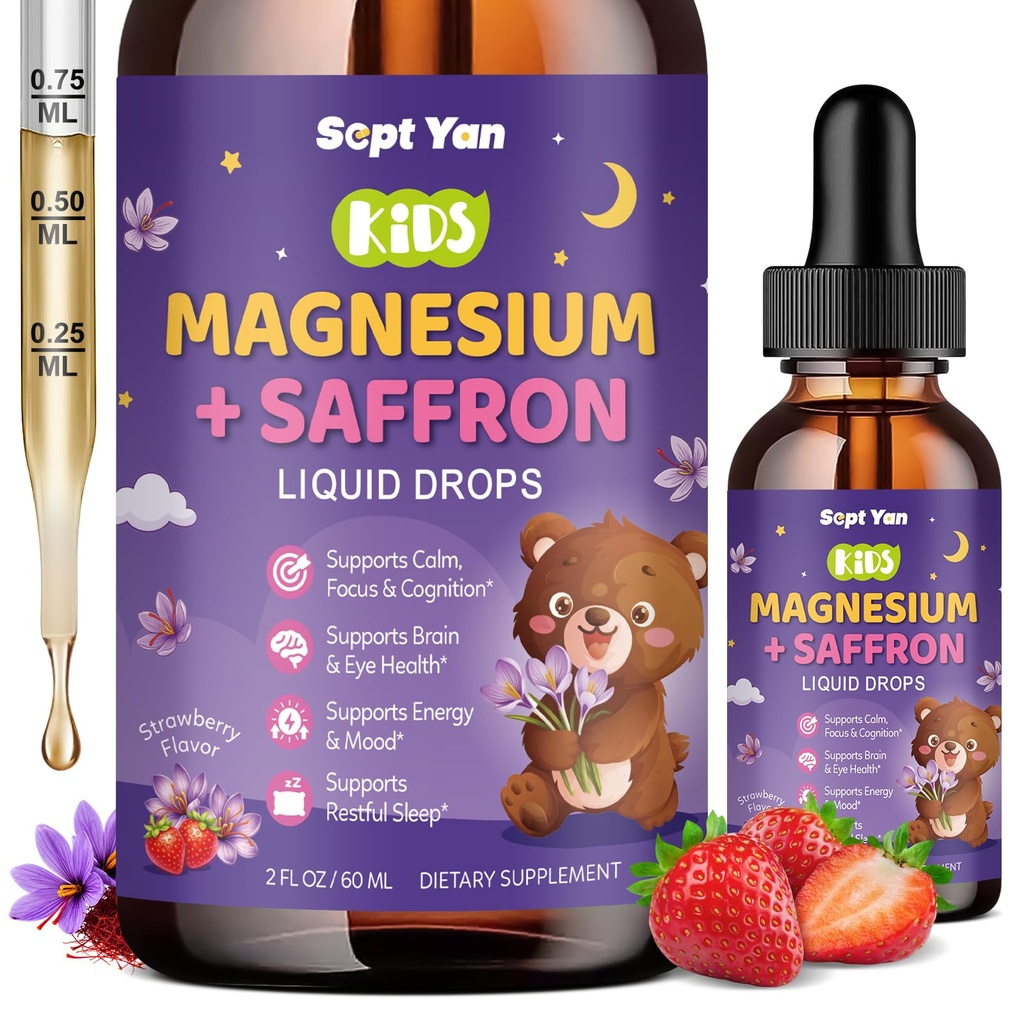 Magnezij Glicinat Tekoče kapljice, 1000 mg Magnezij Glicinat, Citrat & Treonat s celulozo Fiber, L-teanin, Vitamin B & C za spanje, mišice, Energija in sprostitev, Sladkor brez limone aroma
