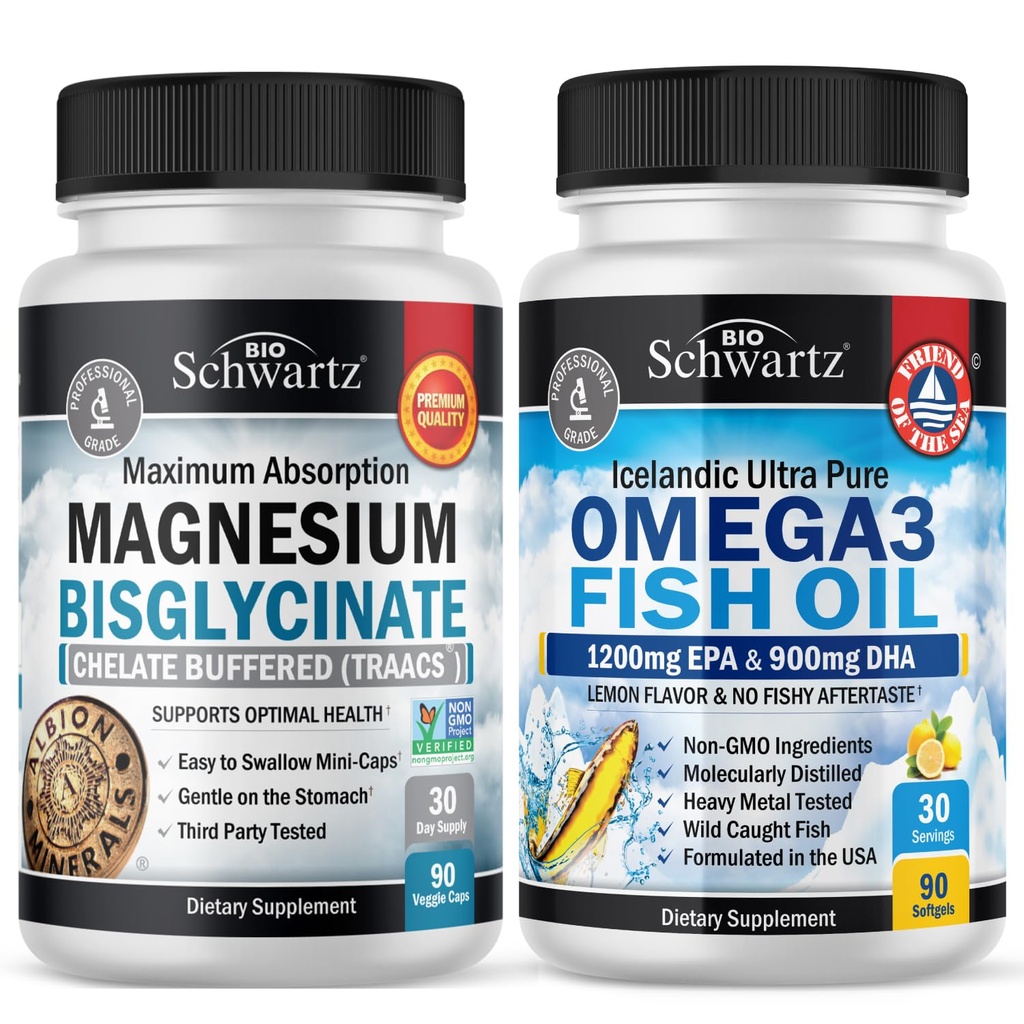 Magnezij Bisglicinat 180 Število + Omega 3 Ribje olje 90 Število Bundele