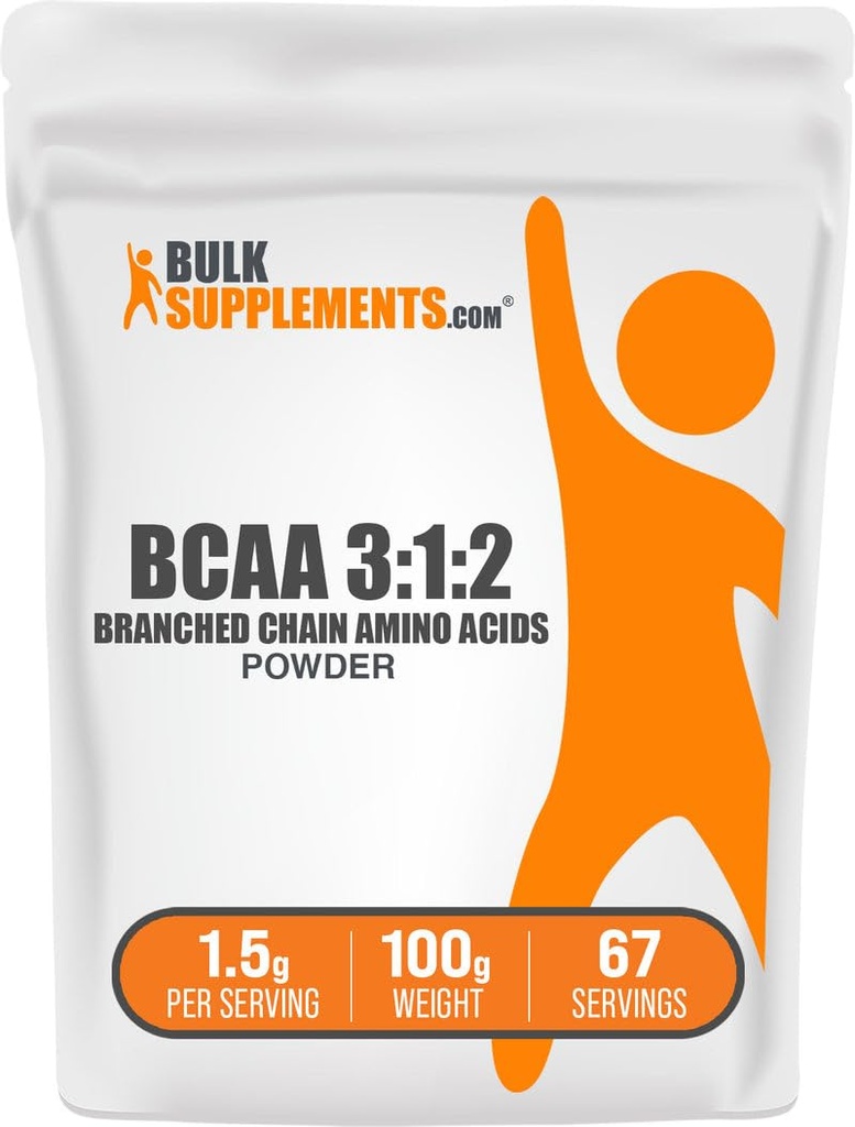 BulkSupplements.com BCAA 3:1:2 Powder - BCAA Dodatki, Razvejane verige aminokislin v prahu - Unflavored & Gluten Free, 1,5g na Serving, 100g (3.5 oz) (Pack of 1)