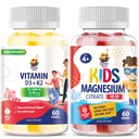 Magnezijeve žvečilke za otroke in vitamin D3 K2 Gummies 5000 i.e. - Imunska in kostna podpora - dodatek vitamina D brez sladkorja - visoka absorpcija, vegan, gluten-free Gummies za odrasle