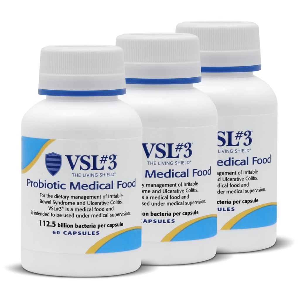 VSL #3® Probiotiki za digestivno zdravje, IBS & UC simptomi - 112,5B CFU, visoko potenco, multi-stream, živo, hlajeni probiotik, Medical Food for Gut Health Support pri moških in ženskah, 180 kapsul