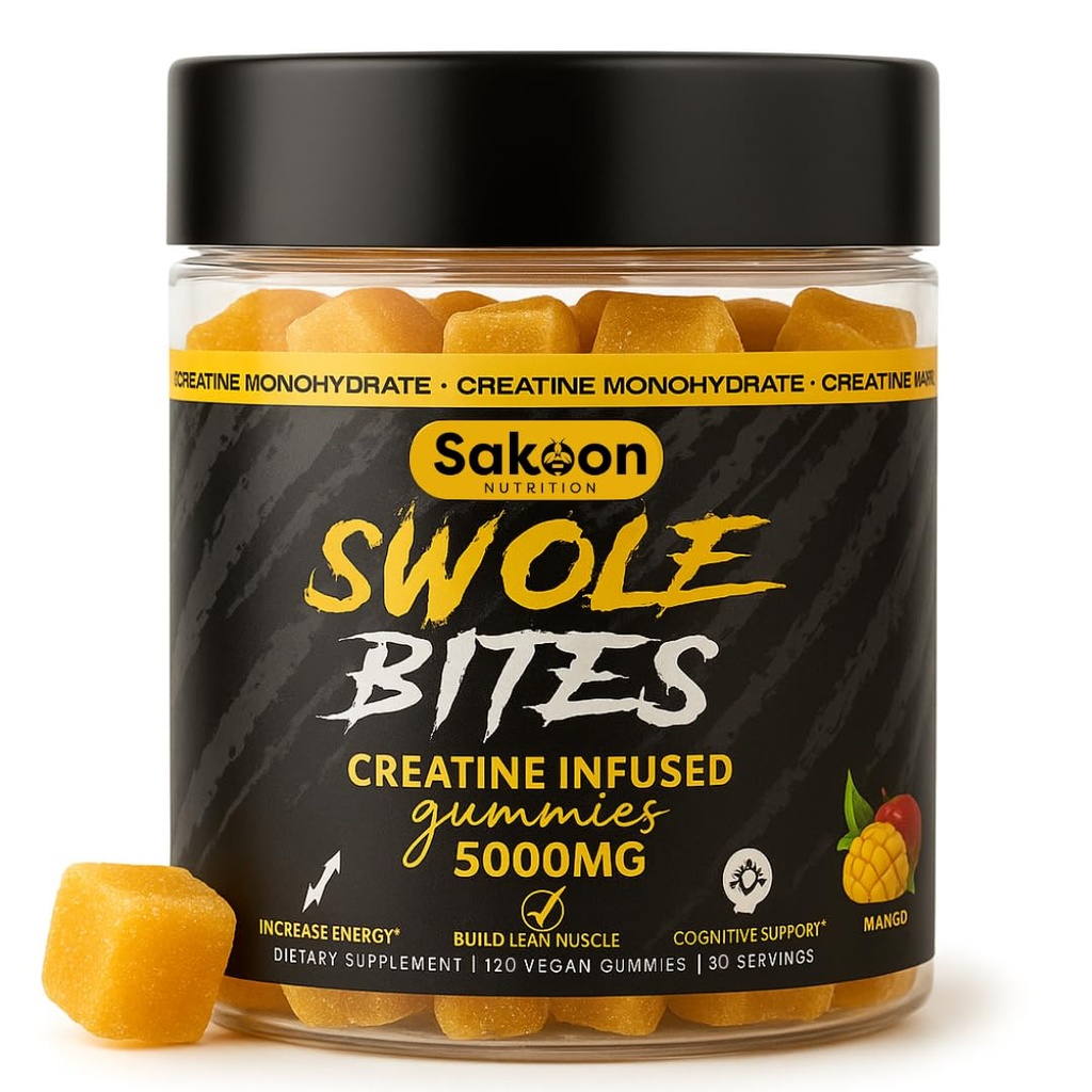 Kreatin Gummies 5000mg – Vegan - Muscle Builder – Moč in energijska podpora – 120 Count – Mango Flavor – Kreatin monohidrat Dodatek za moške in ženske