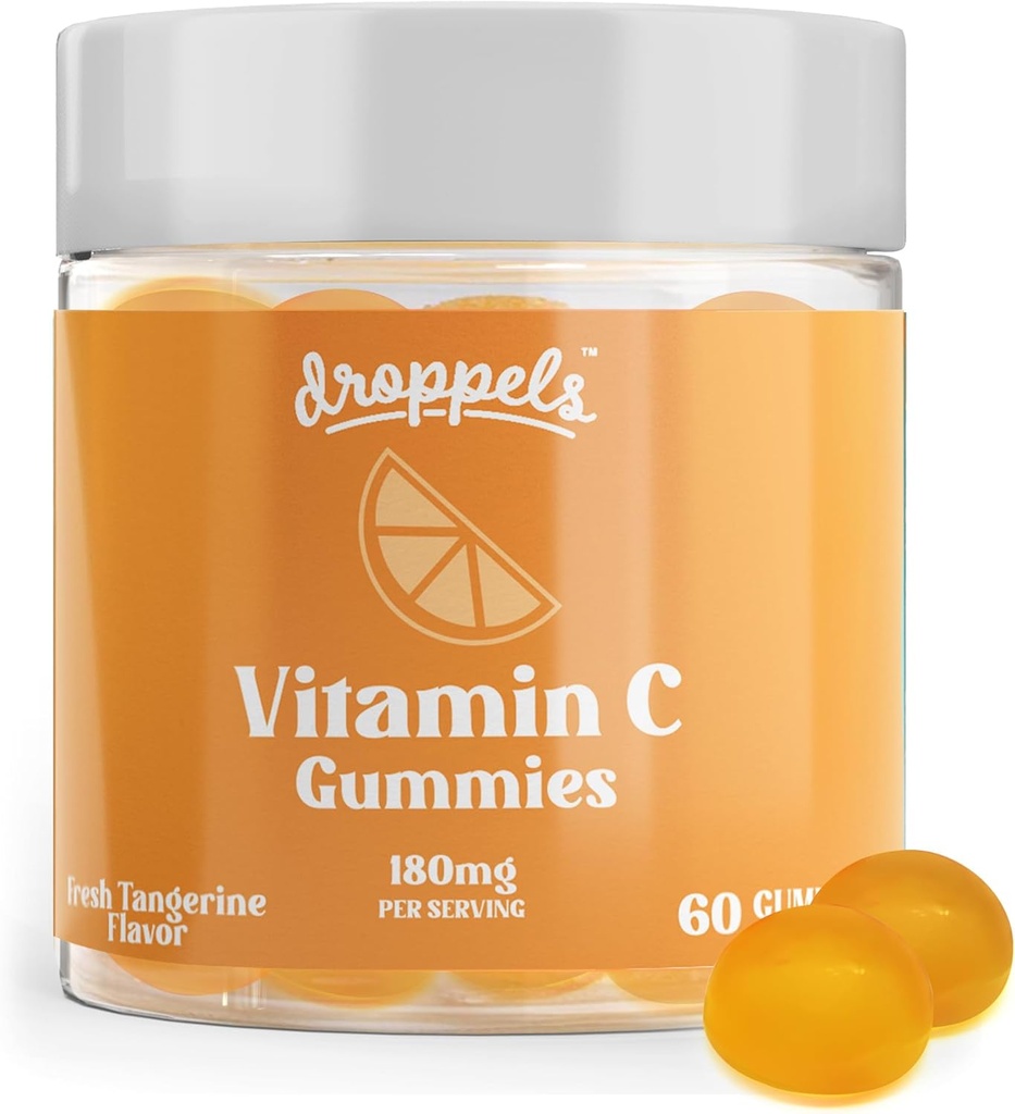 Kapljice Vitamin C Gumies, 180mg – Vegan, Pektin na osnovi imunskega podpornega dopolnila – Tangerine Flavor, 60 Število (1-mesečna dobava)