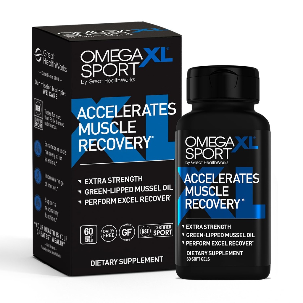 OmegaXL Sport Extra moč Muscle Recovery Supplement in dihalna podpora dodatek - Izboljša DOMS in ROM, Klinično podprto zeleno lisasto olje (60 Softgels)