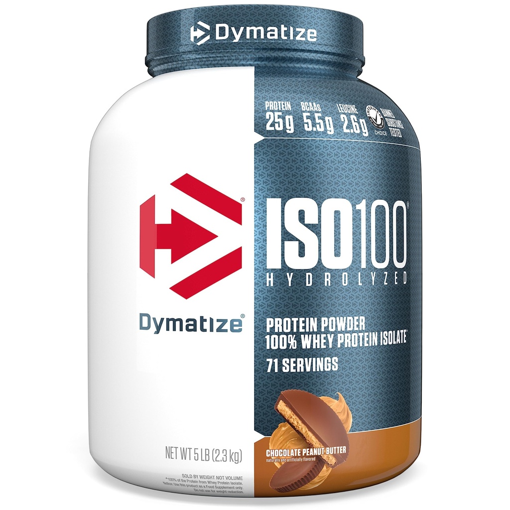 Dymatize ISO100 sirotkinih beljakovin v prahu izolat, čokoladno arašidovo maslo, 25 g beljakovin, 5 gramov, 5,5 g BCAA, manj kot 120 kal., brez glutena, 1 g maščobe, 1 g sladkorja, 2 g ogljikovega dioksida (71 servingov)