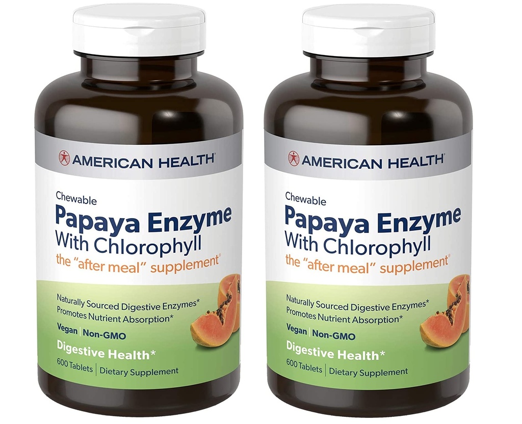 American Health Papaya Enzyme s klorofil žvečljivimi tabletami - 600 Število (200 skupno serving) (paket z 2)