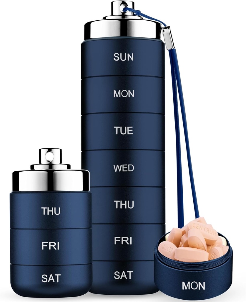 Mossime Metal Travel Organizer, Prenosni 7 dan Vitamin Organizator Stackable, Vodoodporne 1 krat na dan Pill Box, velike tablete Kontejner, Daily Medicine Organizator za vitamine, ribje olje, dodatek