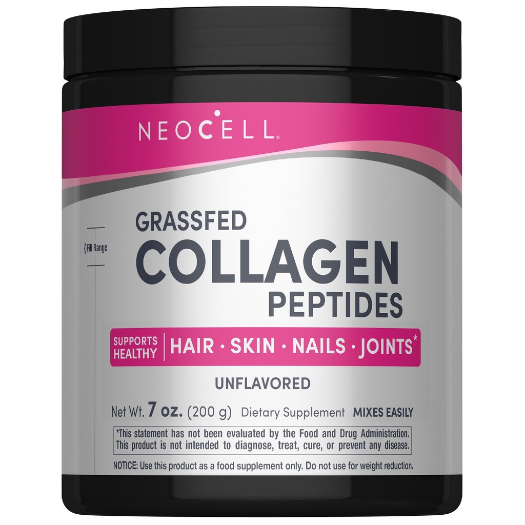 NeoCell Super Collagen Peptides, 10g Kolagen Peptides na serviranje, Gluten Free, Keto prijazno, Ne-GMO, Trava Fed, Zdravi lasje, Koža, Nails in Joints, Nearomaden prašek, 7 oz., 1 Kanister