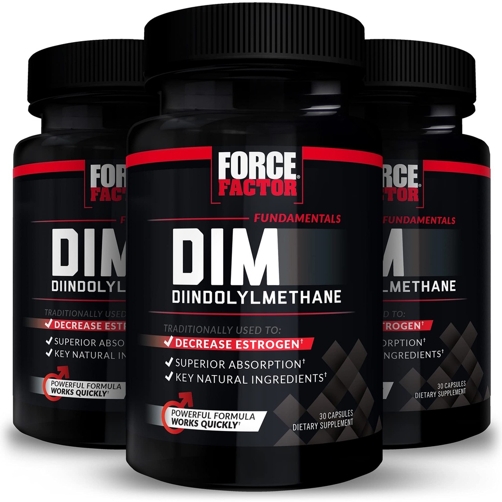 FORCE FACTOR DIM, 3-pak, tablete za zmanjšanje estrogena pri moških, Diindolylmetan dodatek s ključnimi naravnimi sestavinami in superior absorpcijo, Diindolylmetan 300mg, deluje hitro, 90 kapsul