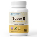 Puregen Labs Super B Energy Complex z vitaminom C - Imunsko zdravje, Energija & Živčevje Podpora - Ne-GMO, Gluten-free 100 vegetarijanske tablete