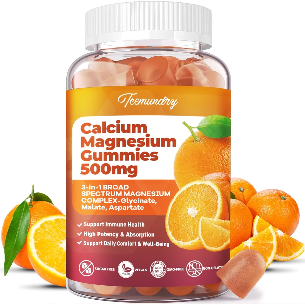 Kalcijev magnezijev dodatek Gumiji za odrasle: kalcijev citrat 600 mg z vitaminom D3 & K2 za ženske moške - podpira B0ne moč, boljše Zzz, mišice, energijo in imunost (60 Count)
