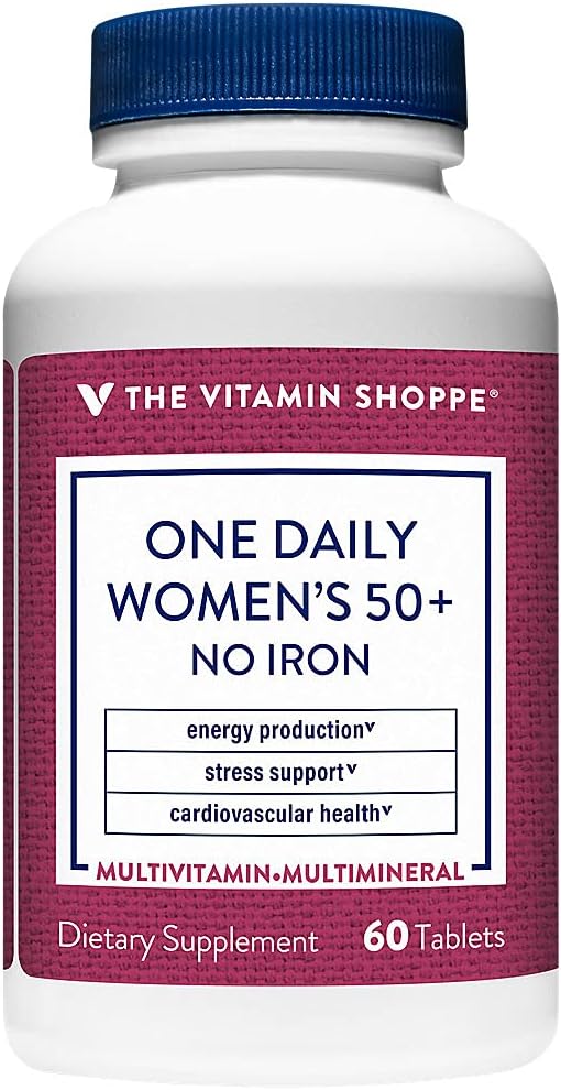 The Vitamin Shoppe One Daily Women's 50+ Multivitamin brez železa, Multi-Mineral dodatek, Podpira proizvodnjo energije, Podpira Kardiovaskularno, Vizija in imunskega zdravja (60 tablet)