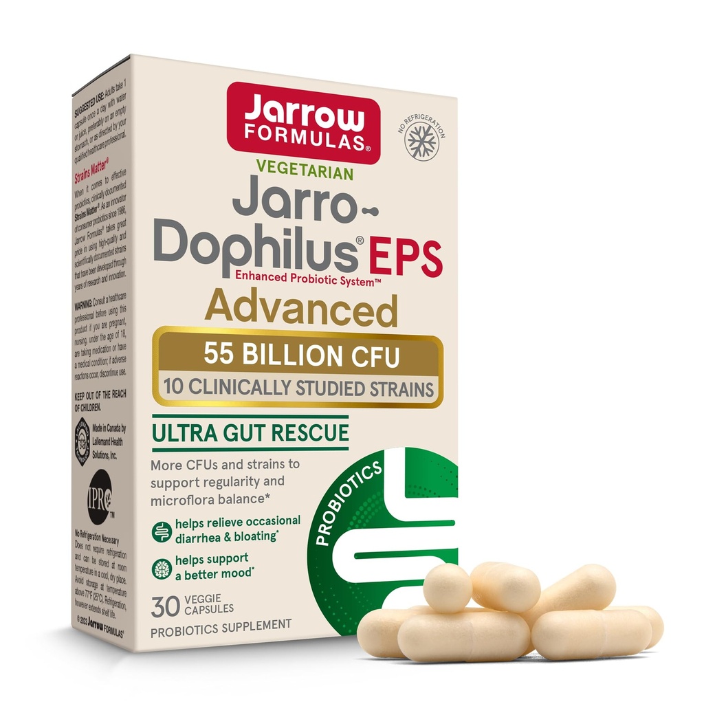 Jarrow Formulas Jarro-Dophilus EPS Advanced, 55 milijard CFU probiotiki, Prebavna podpora za odrasle, 30 Probiotic dodatek Veggie kapsule, Do 30 dni dobave
