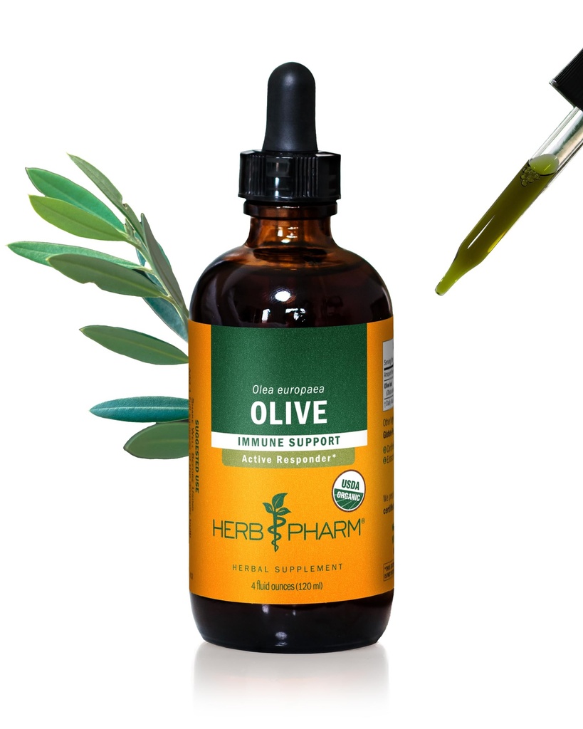 Herb Pharm Certified Organic Olive Leaf Tekoči ekstrakt za podporo imunskega sistema, 4 Fl Oz