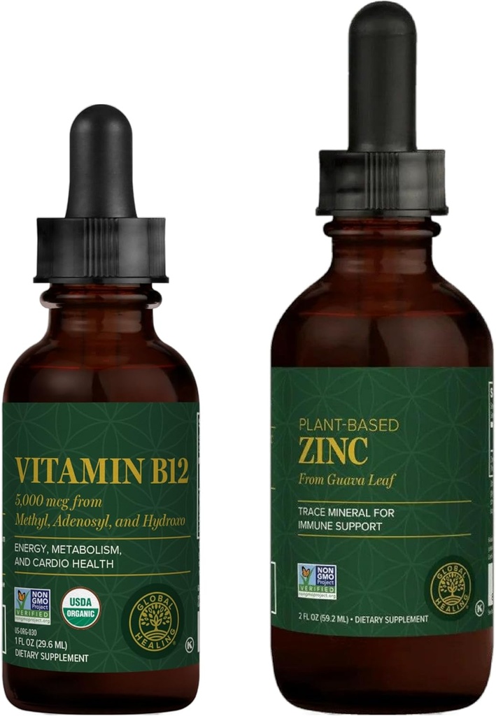 Svetovni center za zdravljenje - Vitamin B12 in organski Cinkov tekoči dodatek Kit - Dolgotrajna energija, imunski sistem Boost, Hormonovo ravnovesje