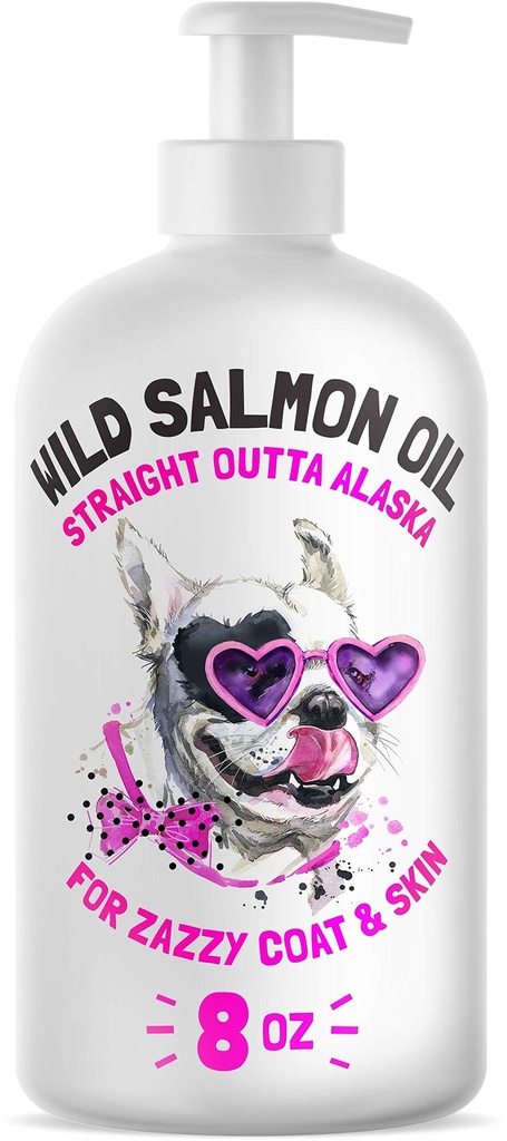 Divji Aljaski Salmon Oil za pse in mačke - Pure Fish Omega 3 6 9 Liquid EPA DHA Maščobne kisline - Koža & Coat dodatek - Podpira skupno funkcijo, možgani, oči, Immune & Heart Health - Made in USA 8 oz