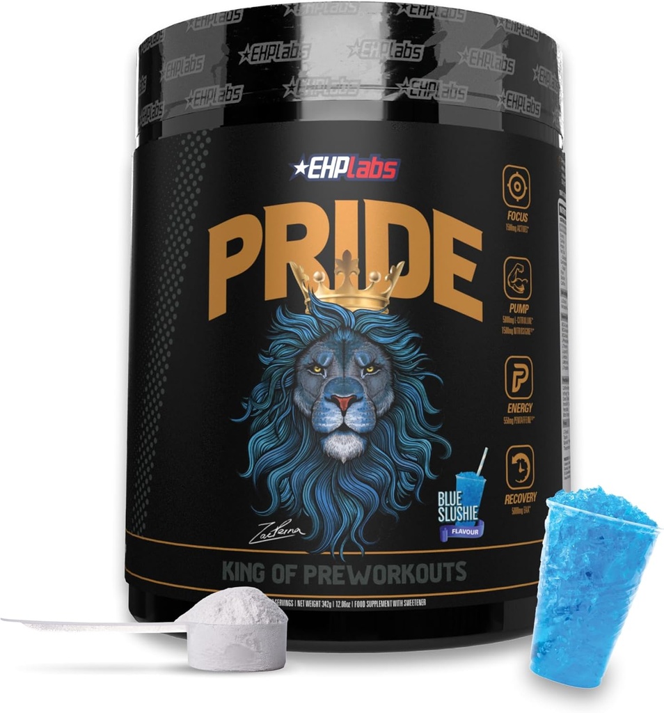 EHP Labs Pride Pre Workout Powder Energy Supplement - Sugar Free Preworkout za moške in ženske, Energy Powder Boost Drink z BCAA - 280mg kofeina - Blue Slushie (40 strežb)