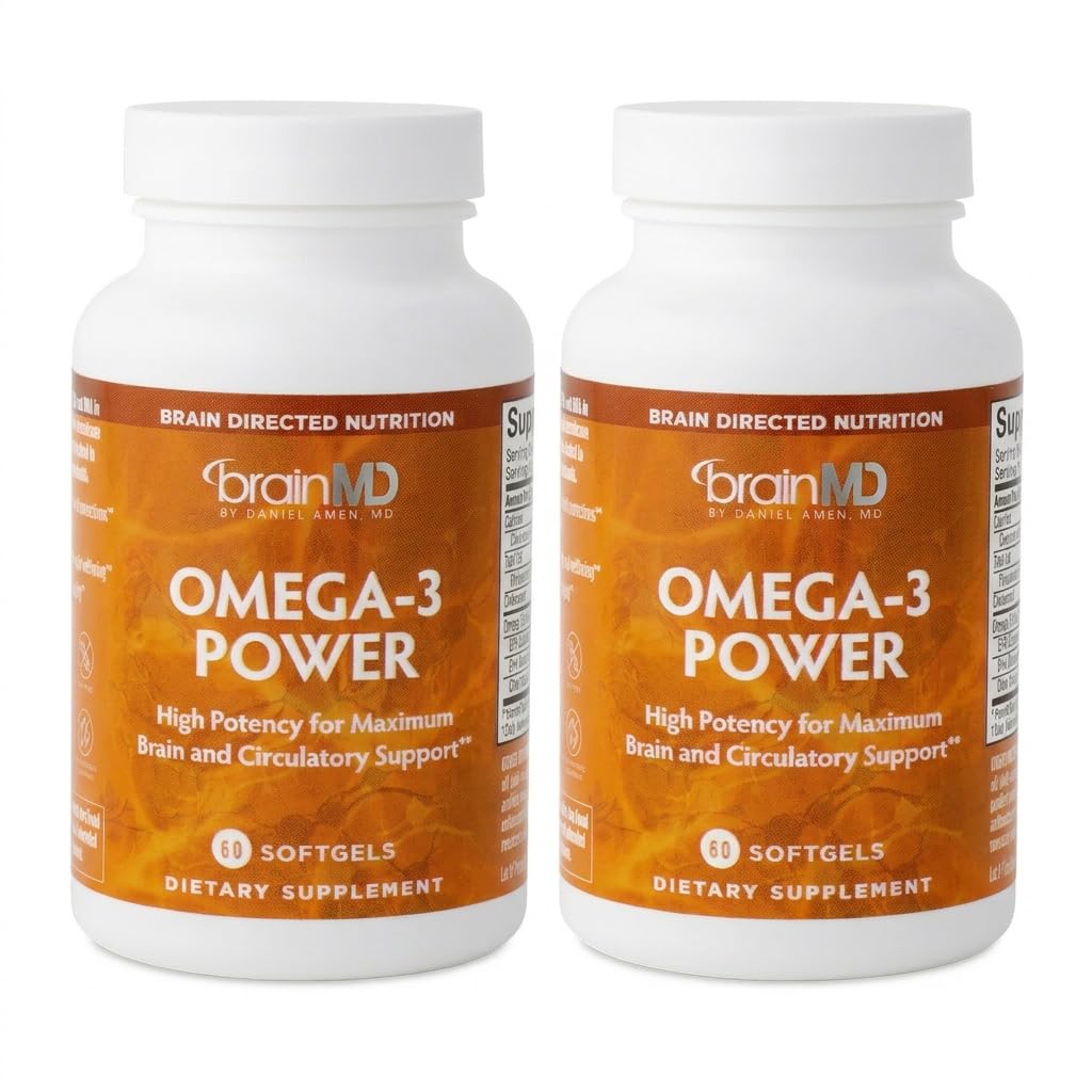 BrainMD Dr. Amen Omega-3 Moč - 60 kapsul, pakiranje po 2 - dodatek za skupno in imuno podporo - vsebuje DHA & EPA - Gluten Free - 60 skupnih servingov