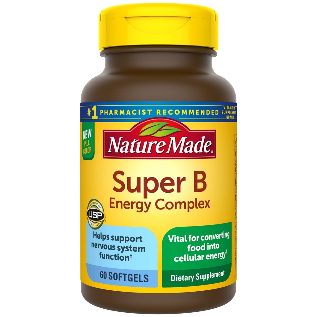 Nature Made Super B Energy Complex, prehranska dopolnila za podporo živčnega sistema, 60 Softgels, 60 dnevna dobava