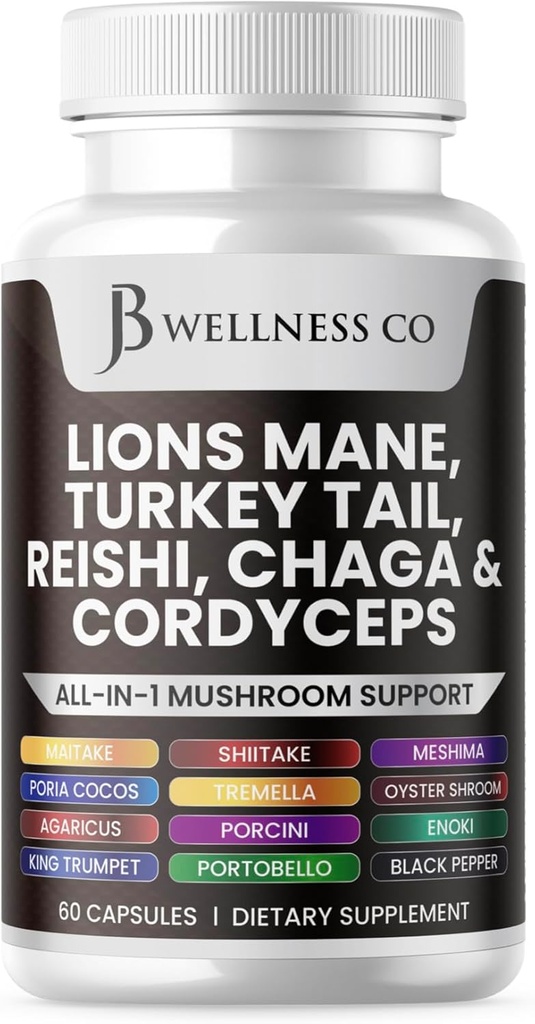 Levi Mane dodatek kognitivna podpora, Imunsko zdravje s Turčijo Tail 20in1 goba Reishi Cordyceps Chaga z Marshmallow koren 60 grof