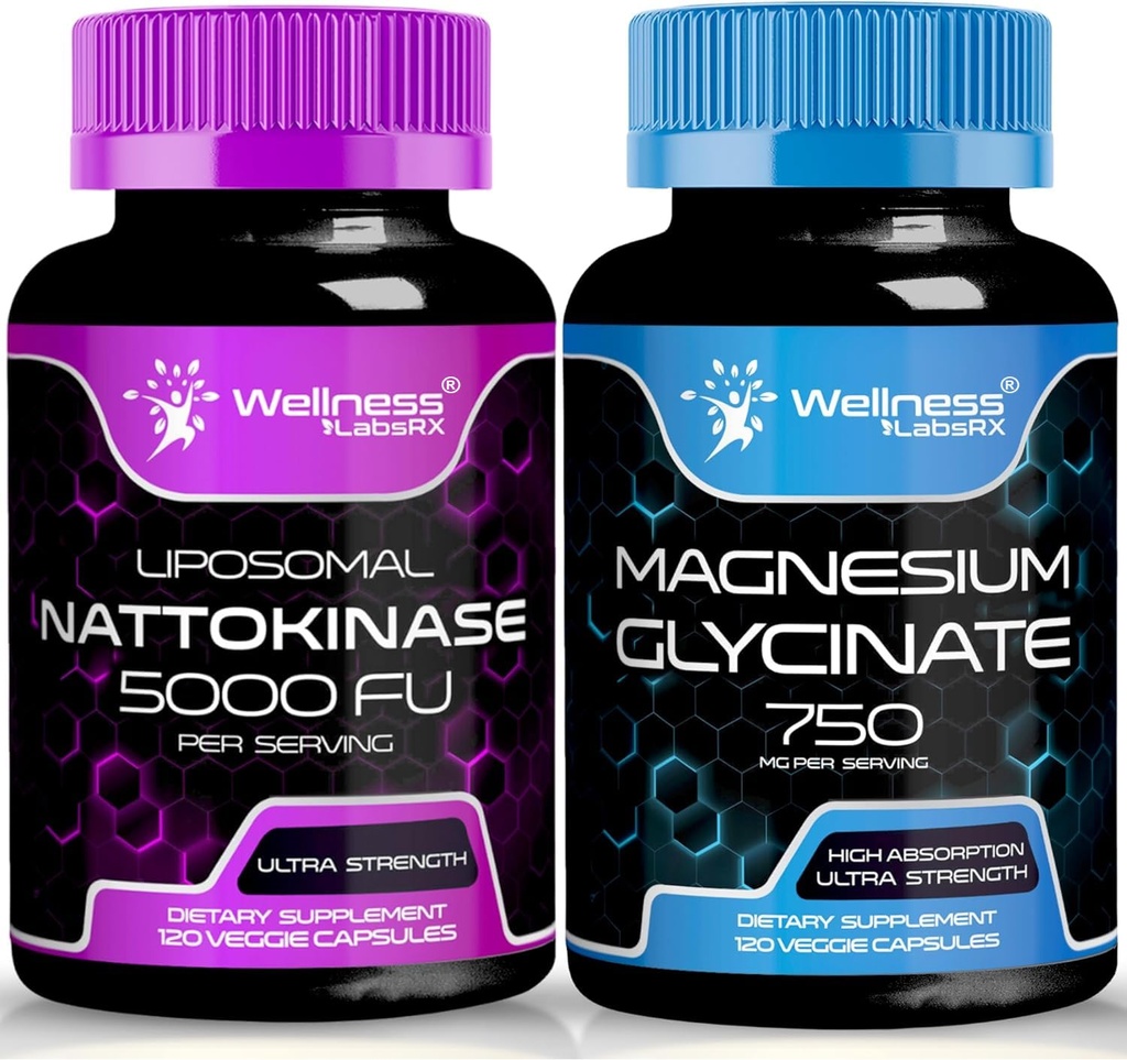 WELLNESS LABSRX Nattokinaza Dodatne kapsule - 5000 FU - Magnezijev Glicinat Kapsule 750 MG