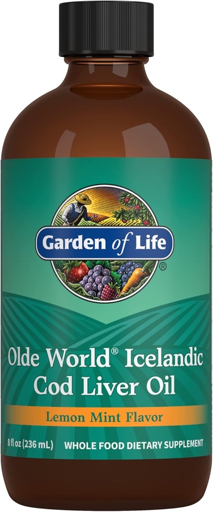 Garden of Life Olde World Islandski trsko Jetrno olje Limona Mint Flavor - 1.000mg Omega 3 Ribje olje, Maščobne kisline, EPA, DHA, Vitamin D & A, CLO Dopolnila za zdravje Hearth, 47