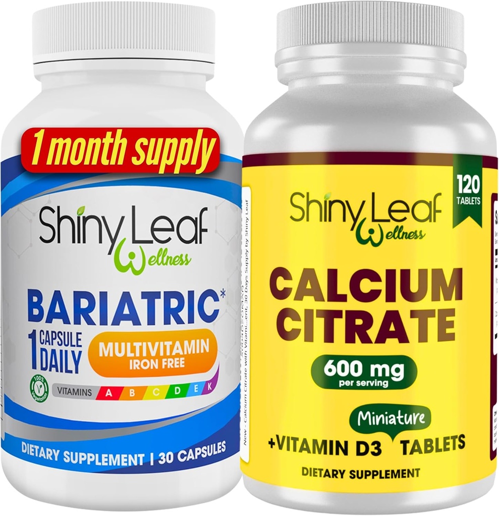 Bariatrični multivitamin Iron-free za ženske in moške Plus kalcijev citrat z vitaminom D3, enostavno pogoltniti Caplets, brez arome - 1 mesec dobave