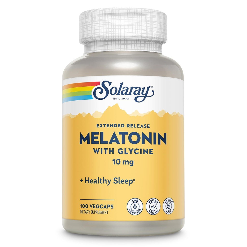 SOLARAY Melatonin 10mg z Glycine - Razširjena sprostitev, zdravo pomoč za spanje in pomiritev podpora za sprostitev - Lab preverjen, Vegan, Gluten brezplačno, 60-dnevno garancijo - 100 Serving, 100 VegCaps