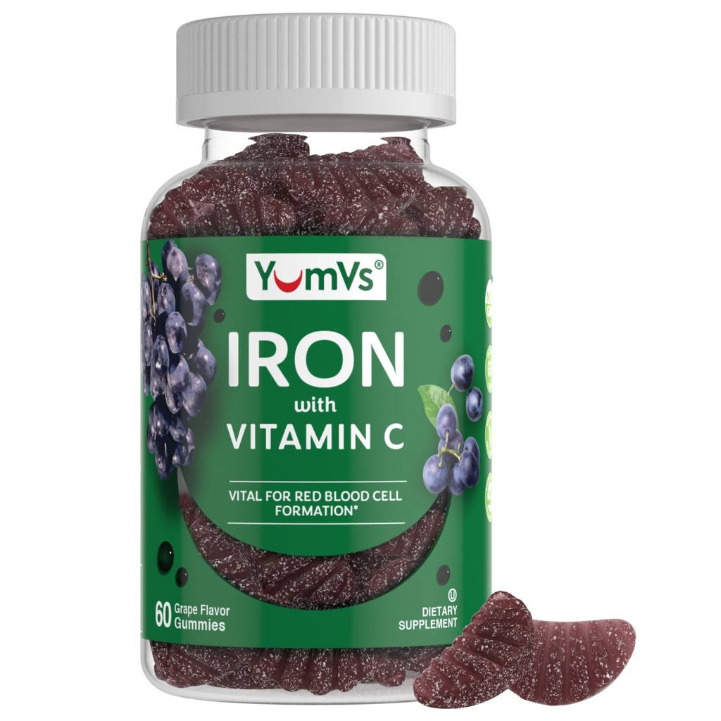 Železo Gumies Supplement z vitaminom C – 10 mg železno dopolnilo – Great-Tasting Gumies Grozdni okus – Podpira Imunsko zdravje in pomaga pri pomanjkanju železa – Vegan, Košir, Non-GMO – 60 Count