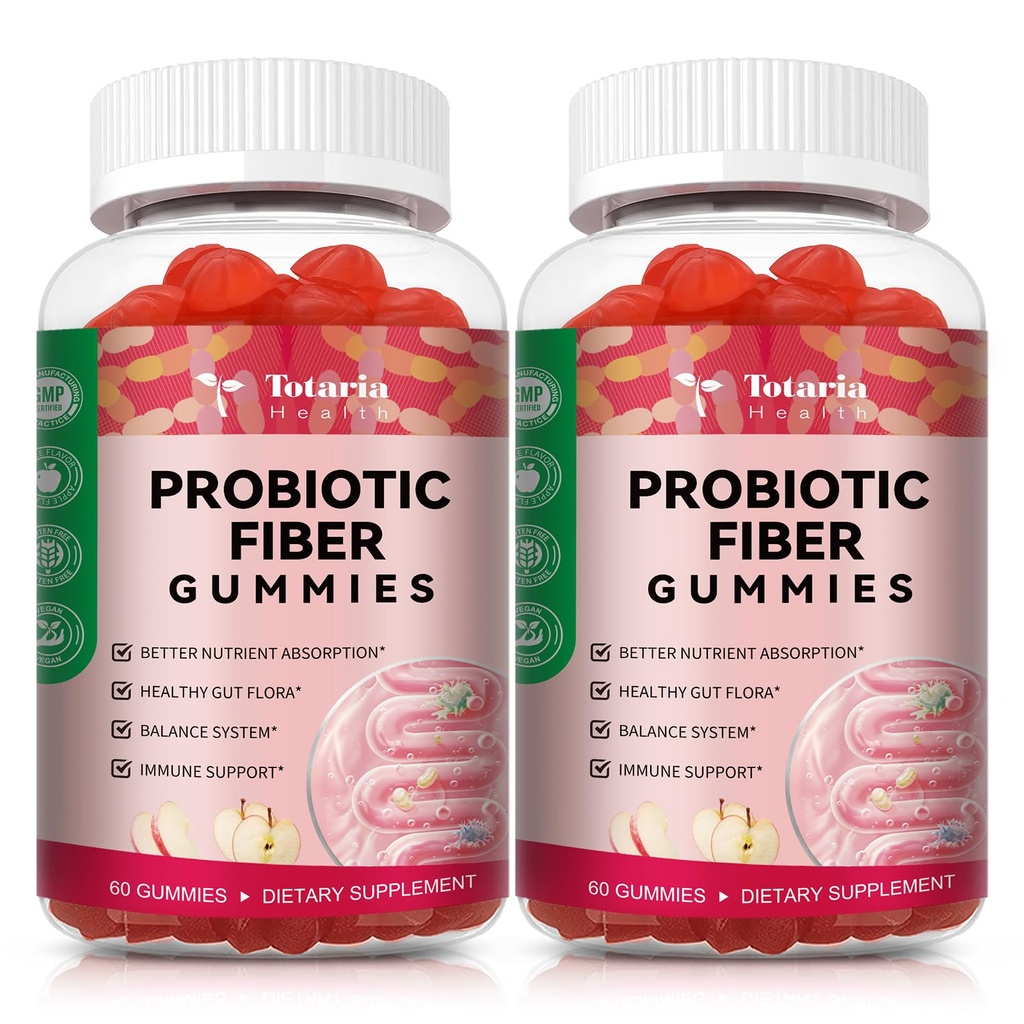 9-v-1 probiotične vlaknine Gumiji za odrasle in najstnike 16G vlaknine na serviranje, Psyllium Fiber dodatek s 5 milijardami CFU Bacillus Coagulans, Inulin, ACV za digestiv, Gut & Imune Wellness - 2 steklenici
