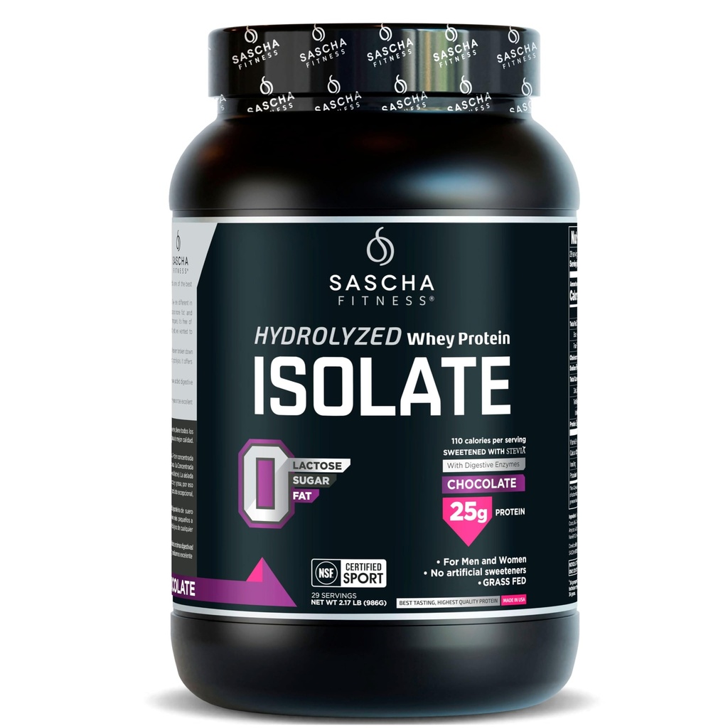 SASCHA FITNESS hidroliziran izolat sirotkinih beljakovin, 100 % travniška krma (2 funta, kakava)