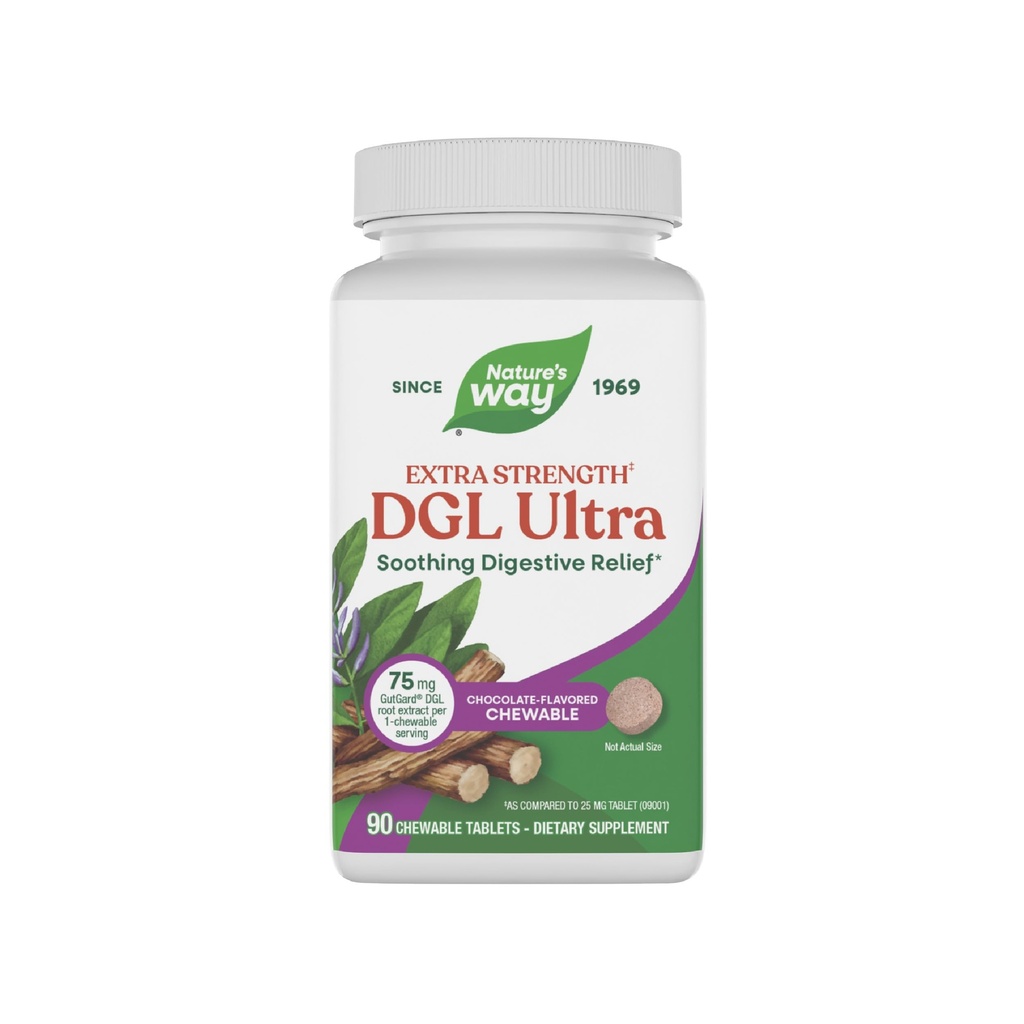 Naravne poti DGL Ultra Extra Jakost**, Premium Licorice Root Extract, Pomirjujoče Prebavne Relief*, z Gutgard, Vegan & Gluten brezplačno, čokoladne arome, 90 Žvečljive tablete (Packaging May Vary)