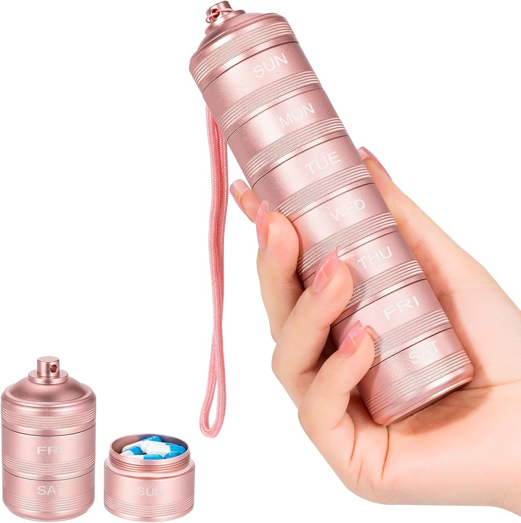 7 Day Metal tablet Organizer - Waterproof Travel Vitamin Case Pill Box, Daily Pill Container 7 Kompartmenti, Tedenske tablete Vsebniki za medicino dopolnjuje ribje olje, roza