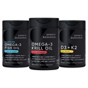 Športne raziskave Antarktika Krill Oil Omega 3 1000mg (dvojna moč) s fosfolipidi, holin & astaksantin, Trojna moč Omega 3 ribje olje eno-virje Wild Aljaska Pollock 1250mg, vitamin D3 K2
