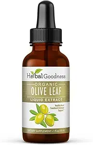 Zeliščna dobrota Olive Leaf Extract Tekoči 1oz - za imuno boost, Kadiovaskularna podpora, Kognitivno dobro počutje, izboljšano zdravje kože in prebavne Comfort z antioksidanti - 1 steklenica