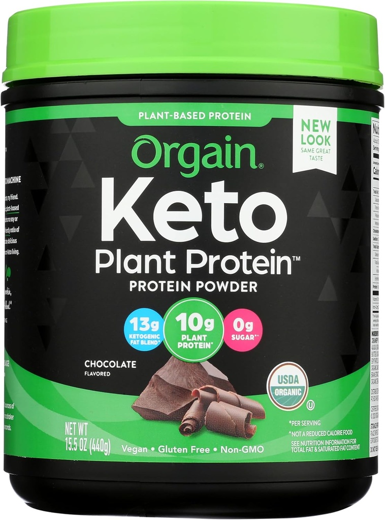 Orgain Organic Keto Vegan Protein Powder, čokolada - 10g Rastlinske beljakovine, 0g Sladkor*, Avokado & Kokosovo olje, Gluten, brez mleka, laktoza ali sojine sestavine, za smoothies & Shakes, 0,97lb