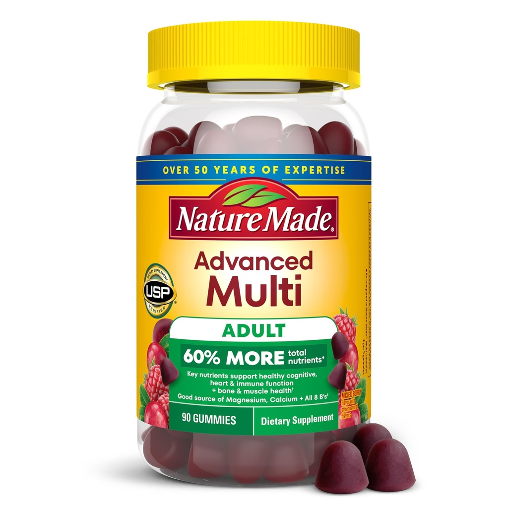 Narava napreden multivitaminski žvečilni gumiji za odrasle, ženske in moške multivitaminski žvečilni gumiji z magnezijevim citratom, kalcijevimi vitamini in vitamini B, dnevna podpora, 90 Gumijev, 30 dnevna dobava