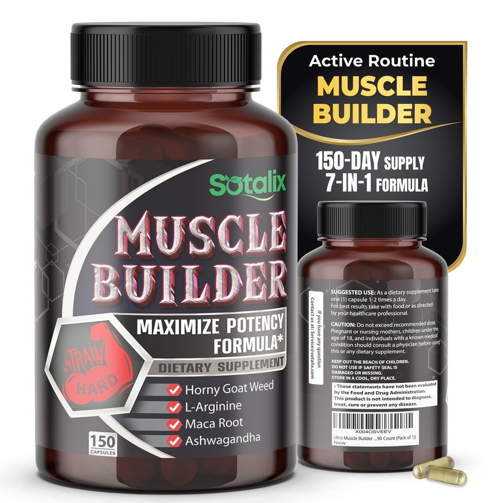 Ultra Muscle Builder Supplement z L-Arginin & Tribulus – podpora za športno usposabljanje – 150 kapsul (150-dnevna zaloga)