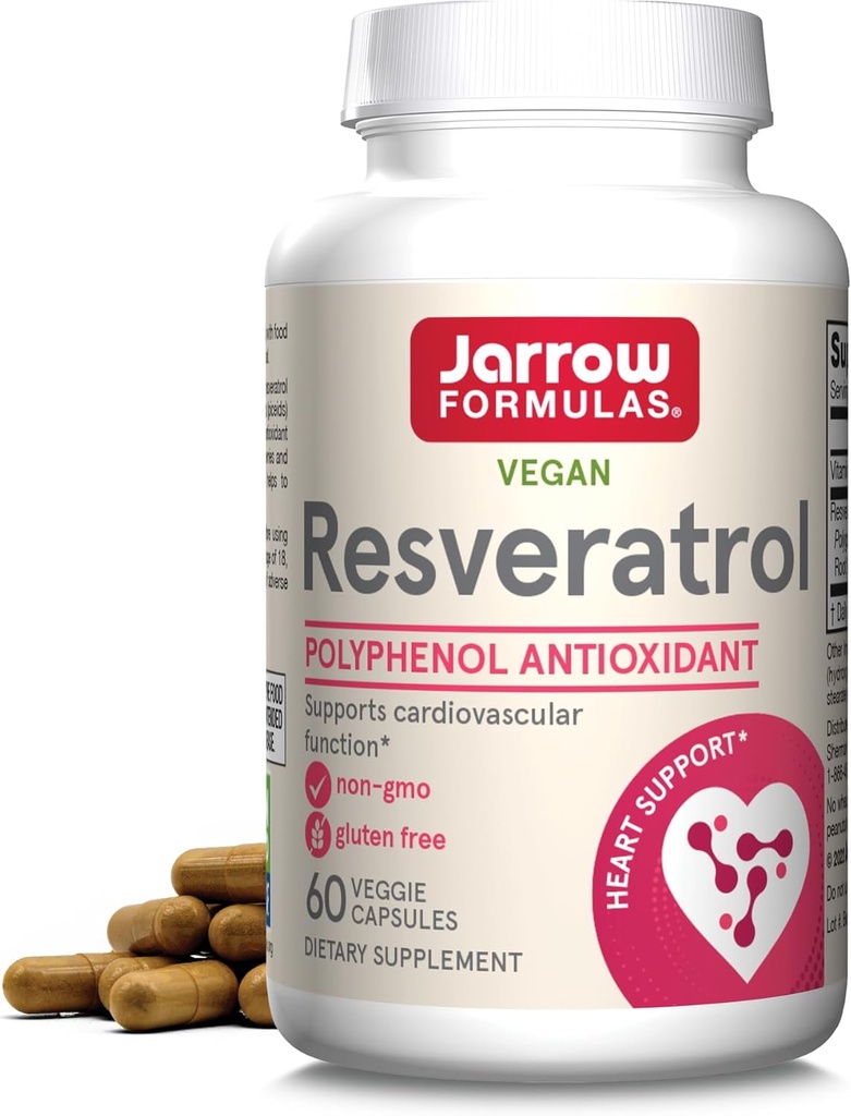 Jarrow Formulas® Resveratrol 100 mg, prehranska dopolnila, antioksidantna podpora za kardiovaskularno funkcijo, 60 Veggie kapsule, 60 dnevna zaloga
